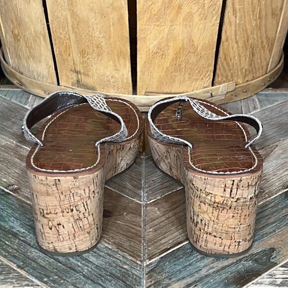 Sam Edelman Romy Metallic Snakeskin Leather Cork Wedge Thong Sandal Women Size 8 - Picture 6 of 11